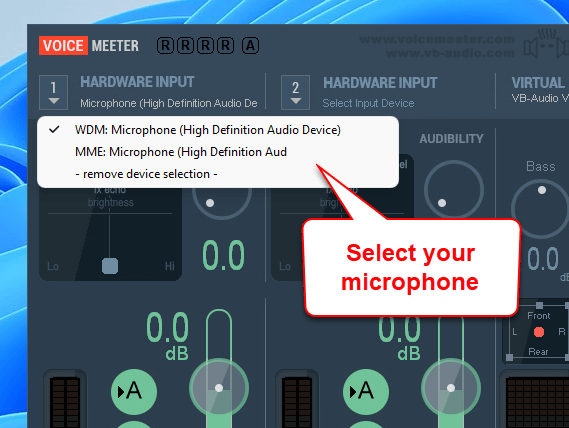 Select microphone VoiceMeeter Windows 11
