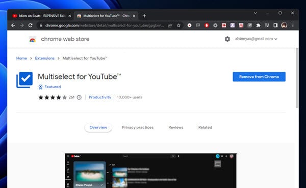 Select multiple videos on YouTube using extension