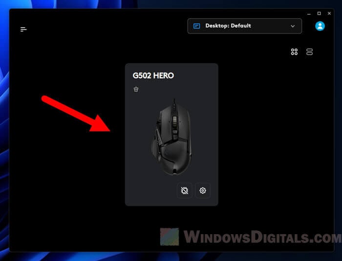 Select your mouse in Logitech G Hub