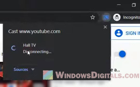 Selecting a Chromecast device on Chrome