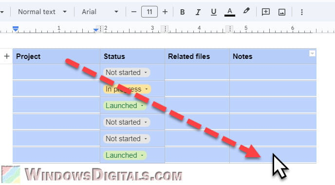 Selecting whole table in Google Docs