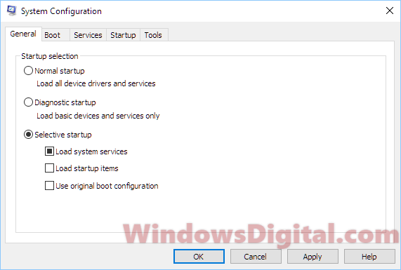 Selective startup MSConfig