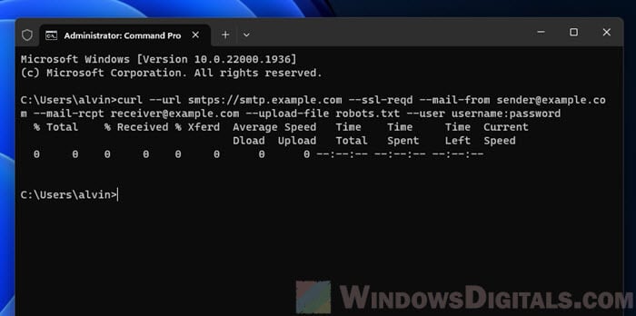 Sending an Email with cURL in Windows 11