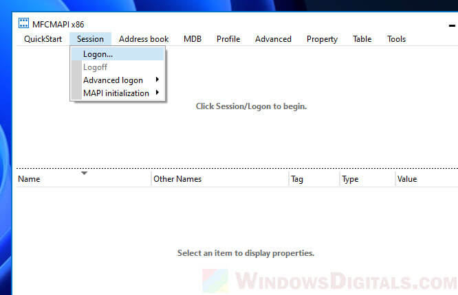 Session login MFCMAPI