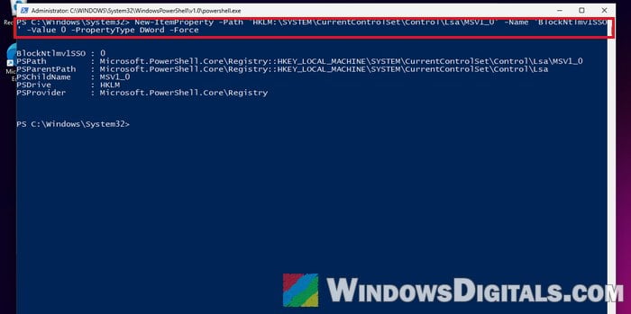 Set BlockNtlmv1SSO with PowerShell Windows 11