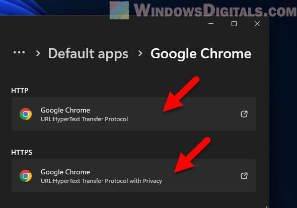 Set Chrome as default app for HTTP and HTTPS