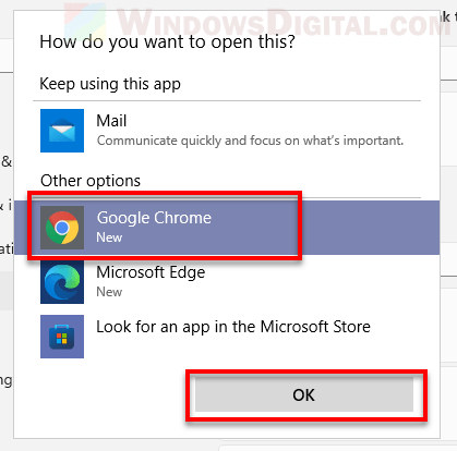 Set Chrome as default app for mailto email link
