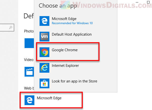 Set Chrome as default browser in Windows 10