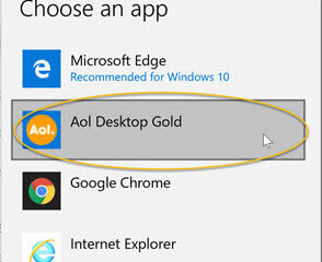 Set Default email app to AOL Desktop Gold in Windows 10