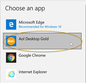 Set Default email app to AOL Desktop Gold in Windows 10