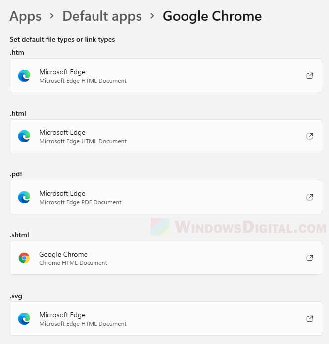 Setel Google Chrome sebagai browser web default Windows 11