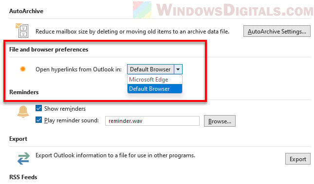 Set Outlook to open hyperlinks in default browser or Chrome