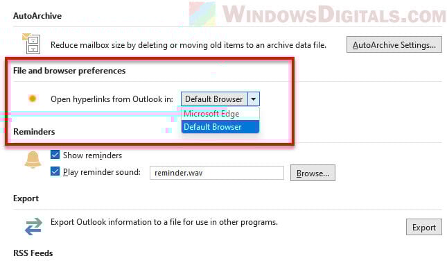 Set Outlook to open hyperlinks in default browser or Chrome
