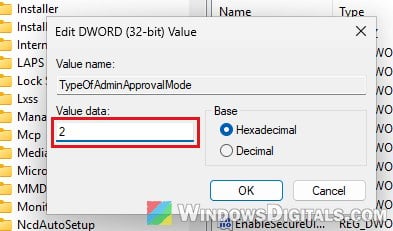 Set TypeOfAdminApprovalMode to 2 to enable Administrator protection