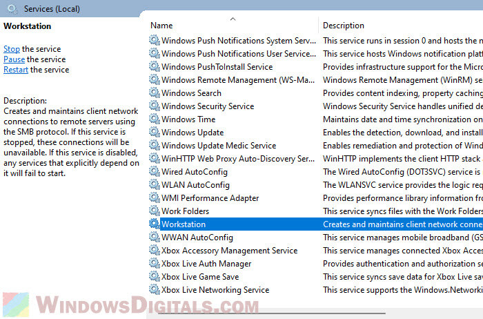 Set Workstation service to Automatic