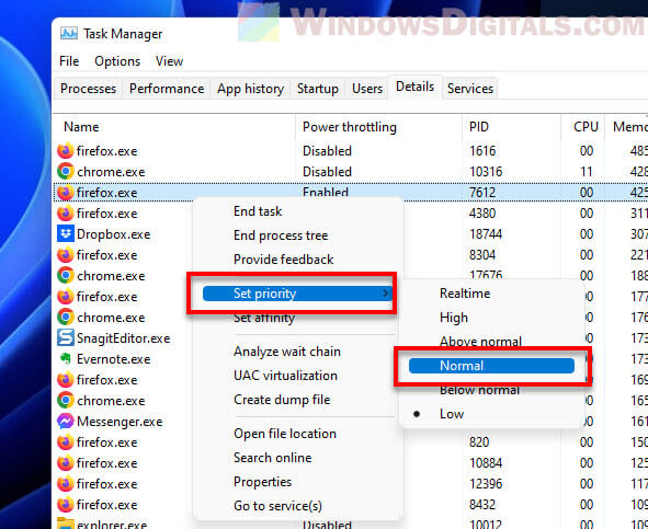 Set a process CPU priority Windows 11