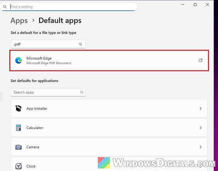 Set default app for PDF files in Windows 11 Settings