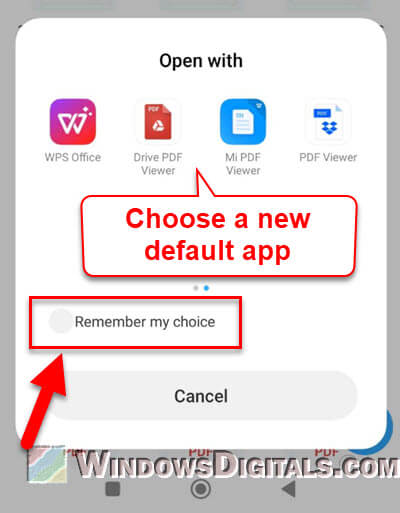 Set default app for file type in Android