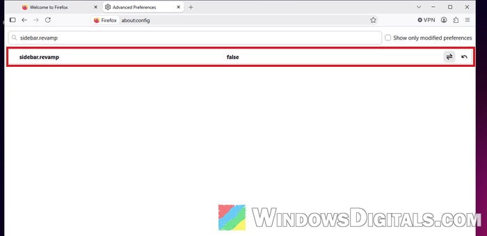 Set sidebar.revamp to false Firefox old sidebar
