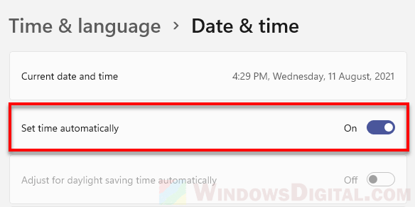 Set time automatically Windows 11