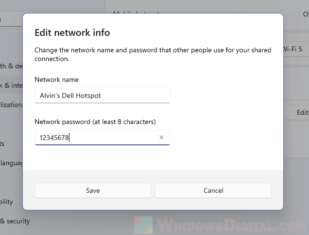 Set up hotspot WiFi network on Windows 11