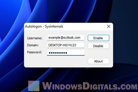 Setting up auto login Windows 11