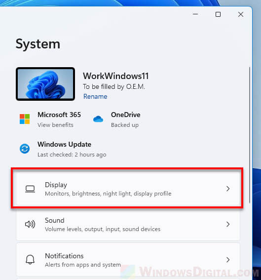 Settings Display Windows 11