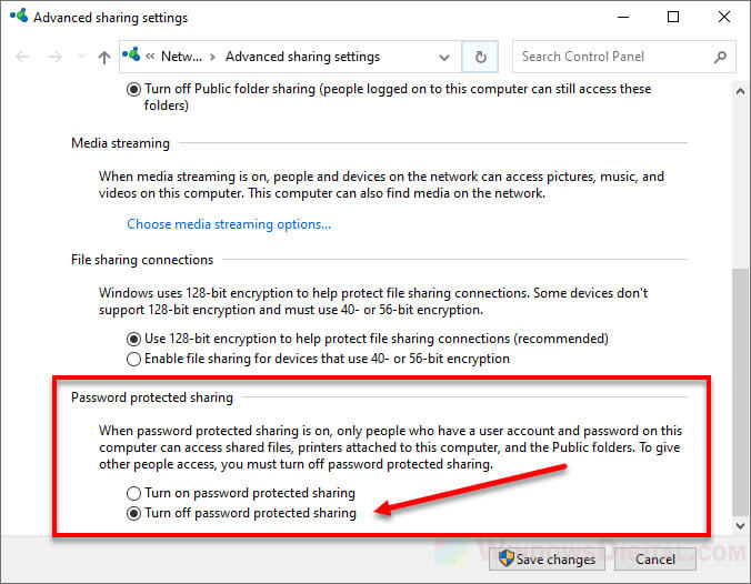 Share a folder in Windows 10 without password