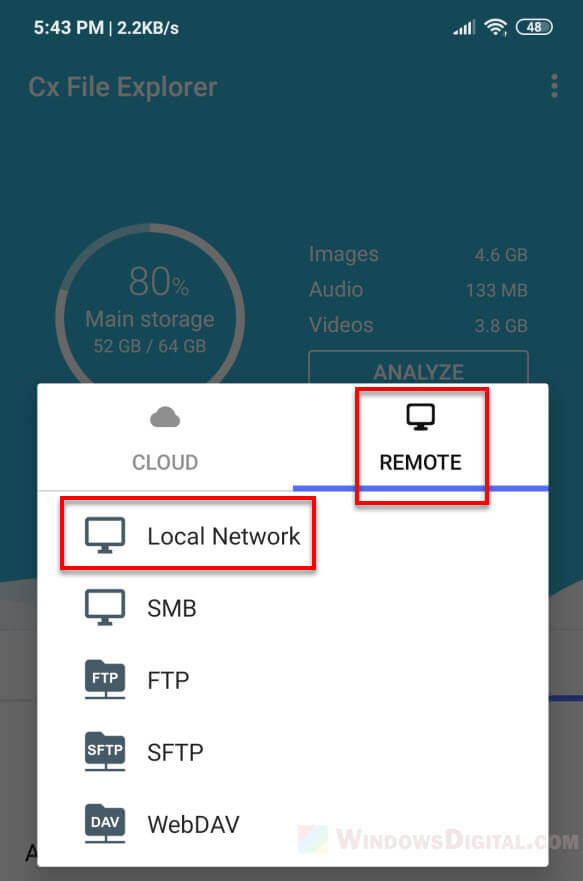 Share files and folders Android Windows 10 PC in Local Network