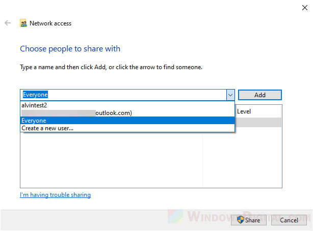 Share folder with Everyone in Windows 10