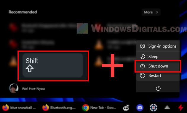 Shift Shutdown Windows 11 PC