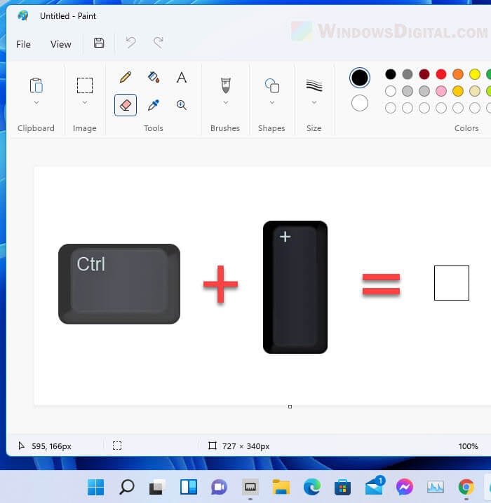 Shortcut key to increase eraser size in Paint Windows 11