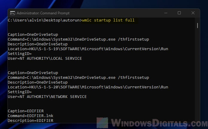 Show all startup programs and services using CMD