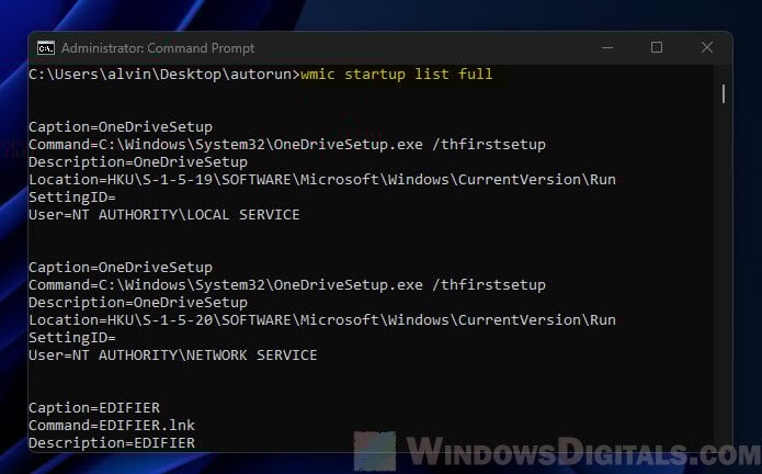 Show all startup programs and services using CMD