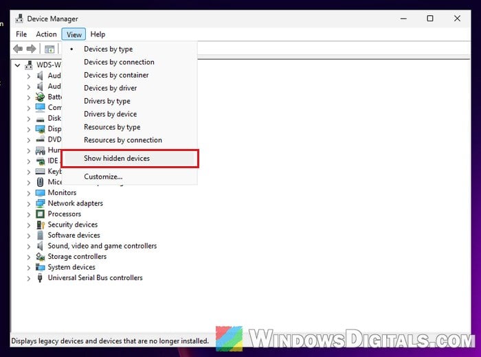 Show hidden devices Device Manager Windows 11
