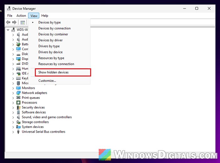 Show hidden devices in Device Manager Windows 11