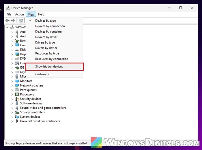 Show hidden devices in Device Manager Windows 11