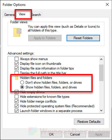 Show hidden files and folders Windows 10