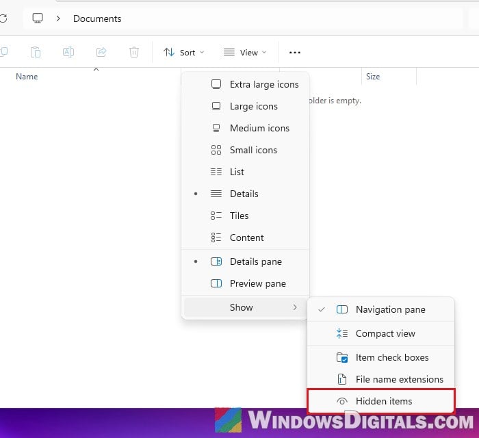Show hidden items File Explorer Windows 11