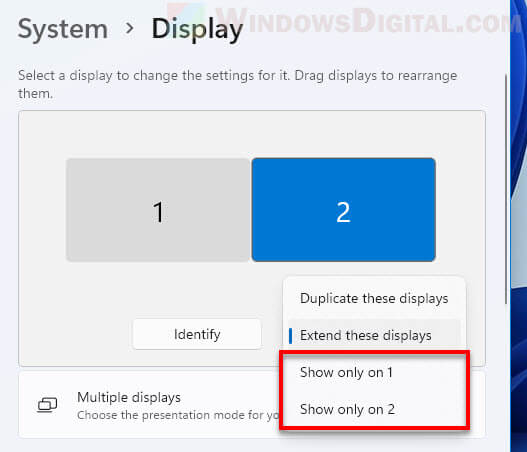 Show only one monitor Windows 11