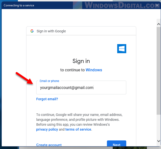 Sign in Gmail account to Windows 11 Mail app