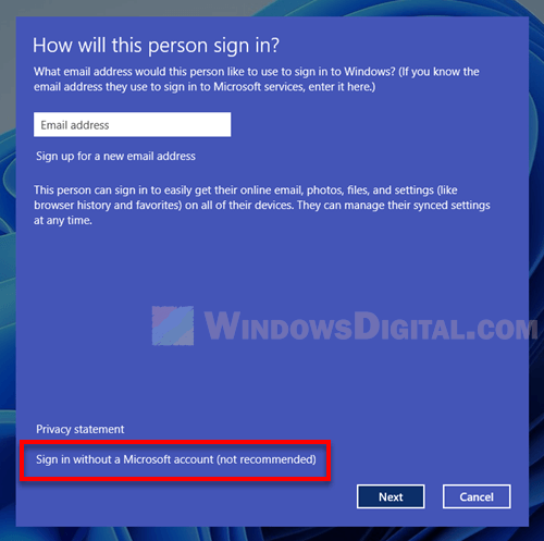 Sign in Windows 11 without a Microsoft account