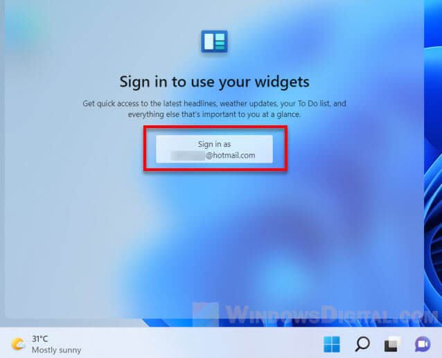 Sign in to Widgets in Windows 11