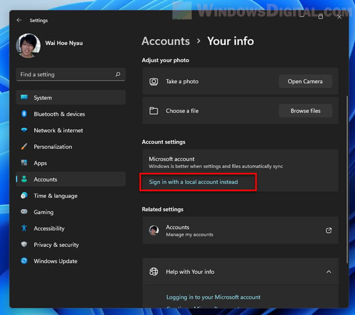 Sign in with a local account instead Windows 11