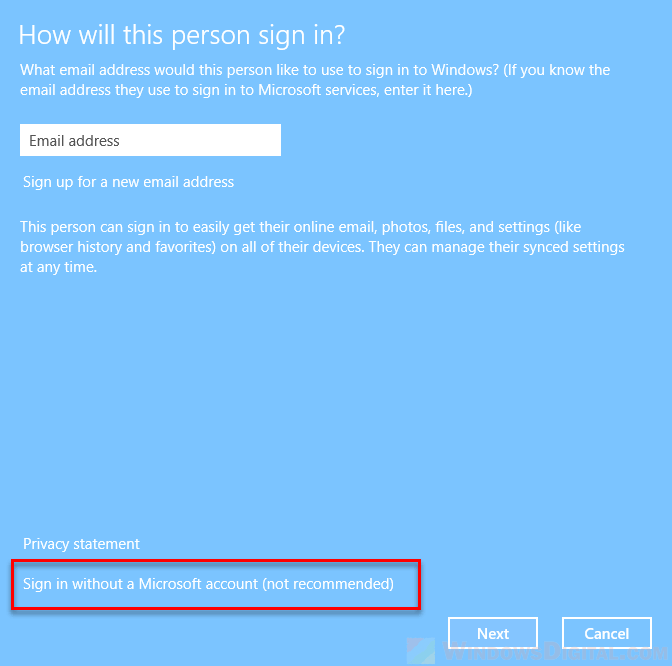 Sign in without a Microsoft account password Windows 10