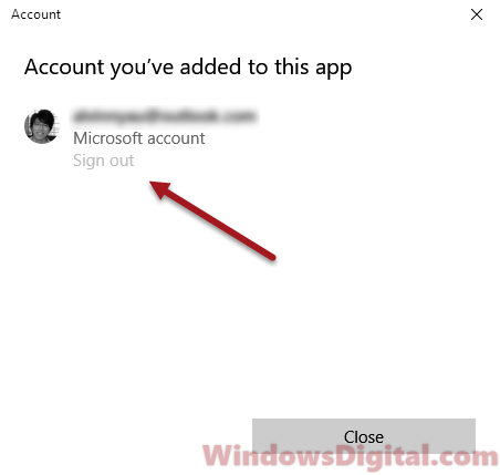 Sign out of Microsoft store