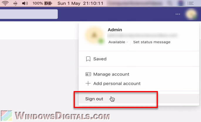 Sign out of Microsoft Teams