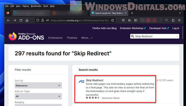 Skip Redirect Firefox addon