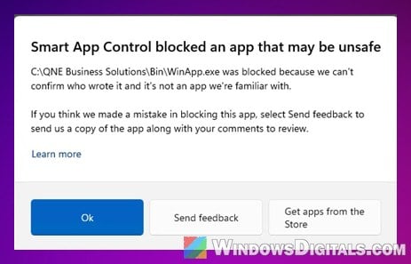 Smart App Control blocked an app that may be unsafe Windows 11