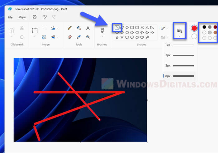 Snip and sketch draw straight line